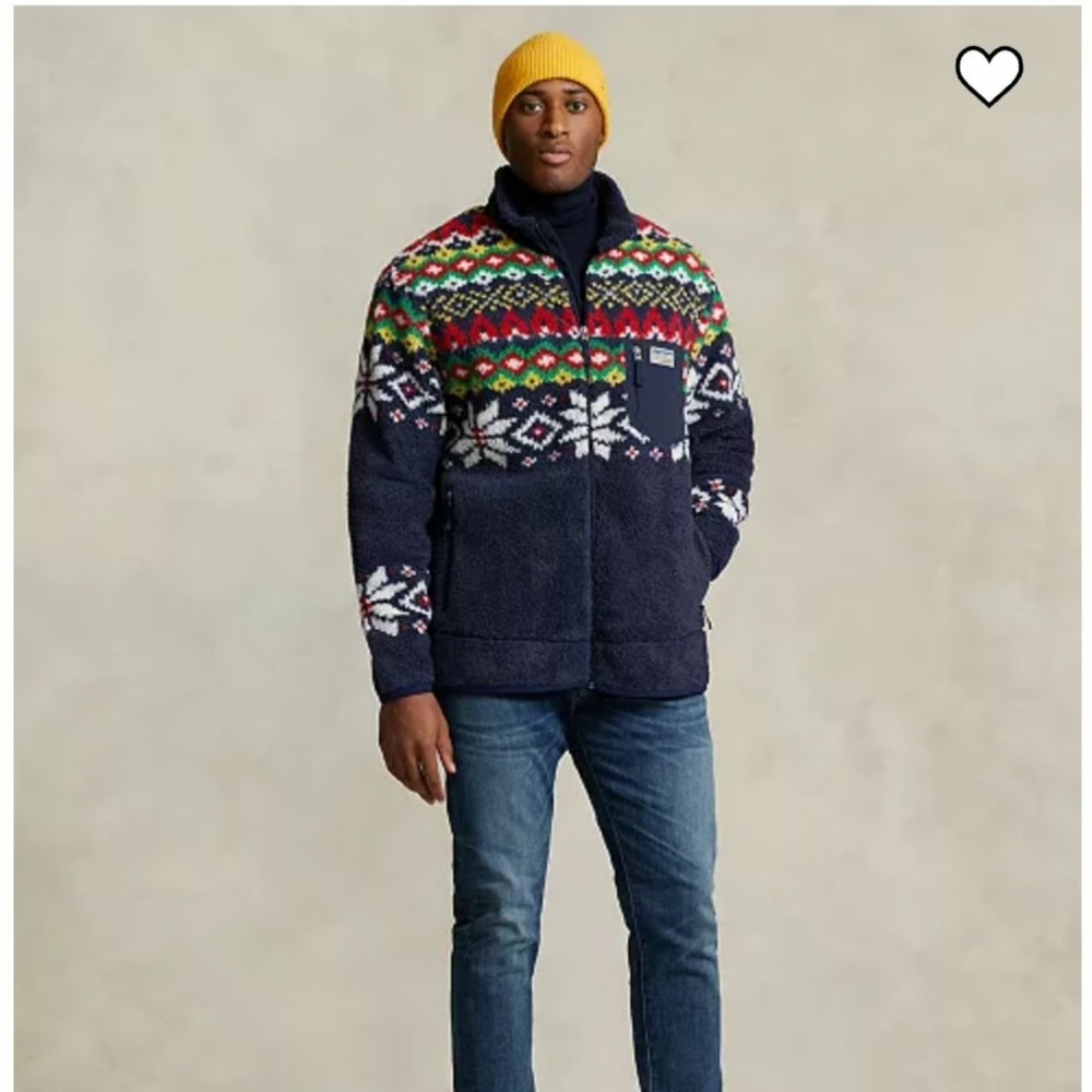 NWOT Polo Ralph Lauren Navy Big & Tall Fair Isle Fleece Sweater Size LT 6L